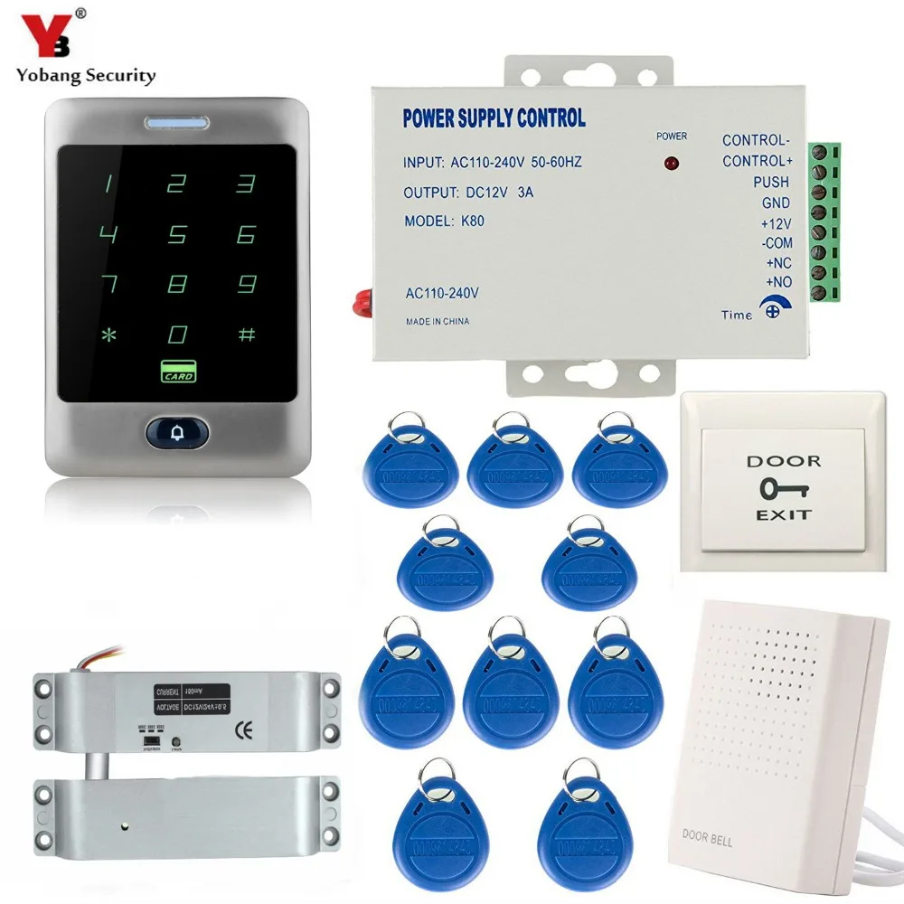 

Yobang Security RFID IP66 Waterproof Touch Metal Keypad 125KHz Card Reader Door Lock Power Supply Door Access Control System