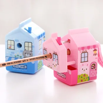 

Deli 0724 Pencil Sharpener Happy House Hand roll Cute Sharpener for School and Office with Shavings Box