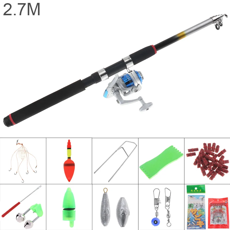 الألياف الزجاجية 2.7 m قصبة الصيد بكرة خط كومبو أطقم كاملة 3000 سلسلة الغزل بكرة القطب مجموعة
