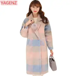 YAGENZ теплое пальто шерстяные Для женщин s зимние пальто и куртки Для женщин длинное пальто фотографии в клетку с длинными рукавами