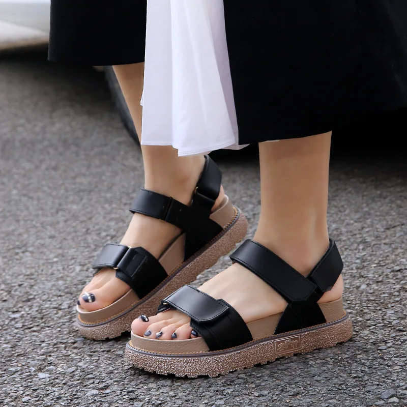 الصنادل النساء Sandalias موهير 2019 جلد طبيعي المصارع صنادل أرضية الأنثوية الصيف أسافين الأحذية امرأة صندل مسطح 43