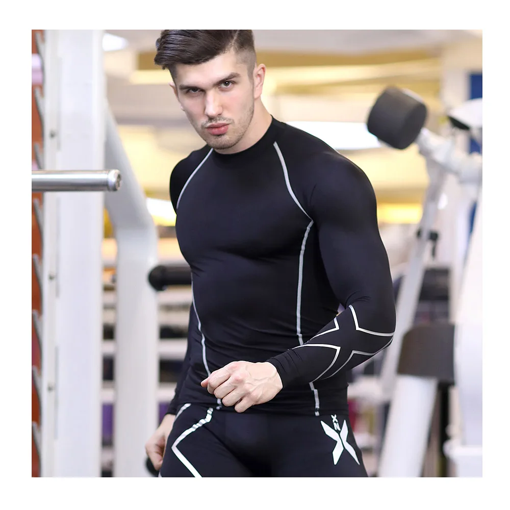 

Hot Brand Compression Shirt Men Bodybuilding Fitness Leggings Gyms Jogger Men's Quick Drying T Shirt Ventilation Tights T-shirt