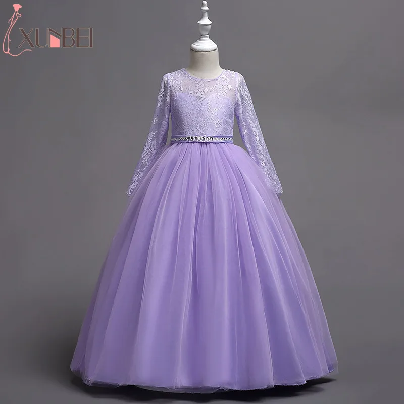 Детское бальное платье на молнии с длинным рукавом и бусинами|vestido daminha|kids promscommunion