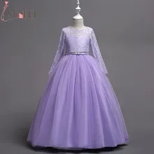 Long Sleeves Ball Gown Flower Girl Dresses 2019 Beaded Sash Floor Length Communion Dresses Kids Prom Dresses vestido daminha quality pretty satin flower hem trailing girl dresses 2018 beaded appliqued dresses for girls kids prom dresses vestido daminha
