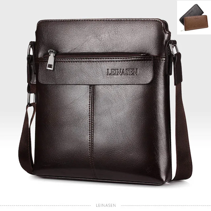 Bolso hombre maleta sac Роскошные sacoche homme кожаный портфель для ноутбука сумка-мессенджер lo mas vendido деловая сумка для офиса для мужчин - Цвет: Dark Brown-Wallet