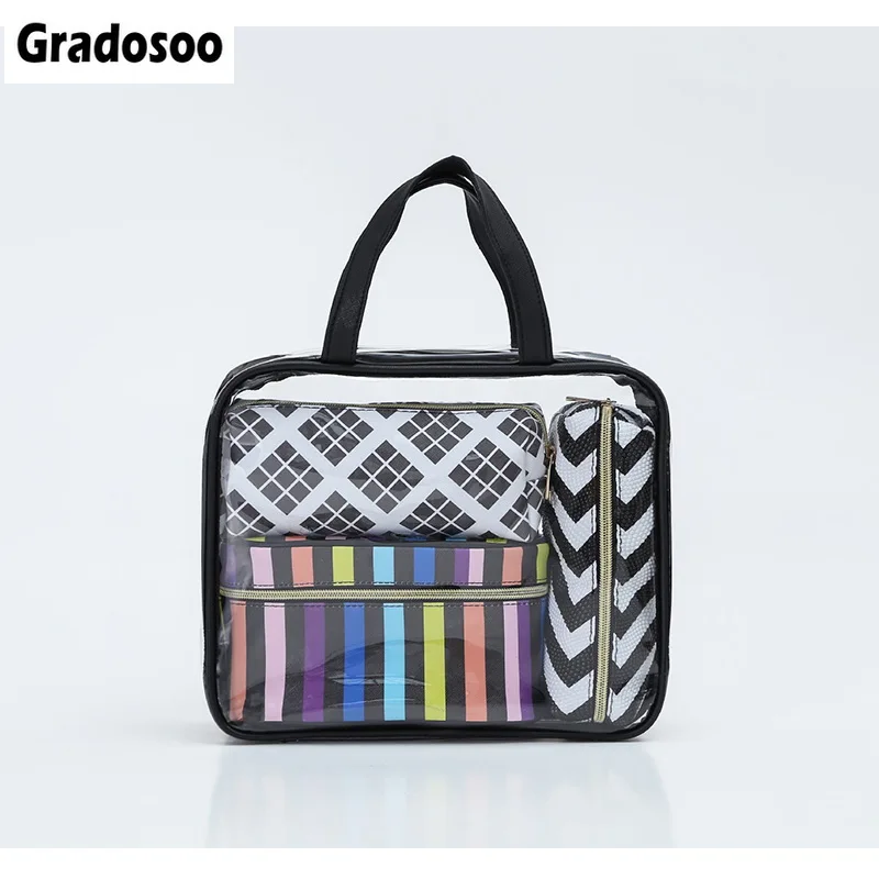 

Gradosoo Transparent Makeup Bags 4pcs Women Portable Cosmetic Bag Female Toiletry Kits For Women Travel Organizer Storage LBF594