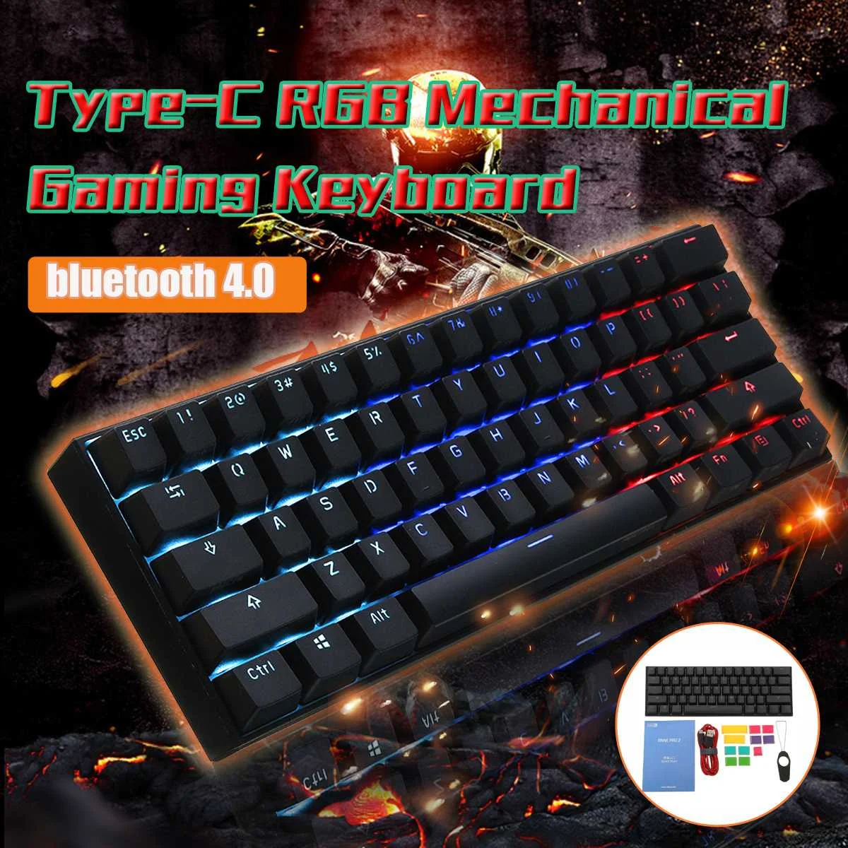 

LEORY Cherry Switch Obins Anne Pro 2 60% NKRO blue tooth 4.0 and Type-C USB-C Dual Mode Connection Mechanical Gaming Keyboard