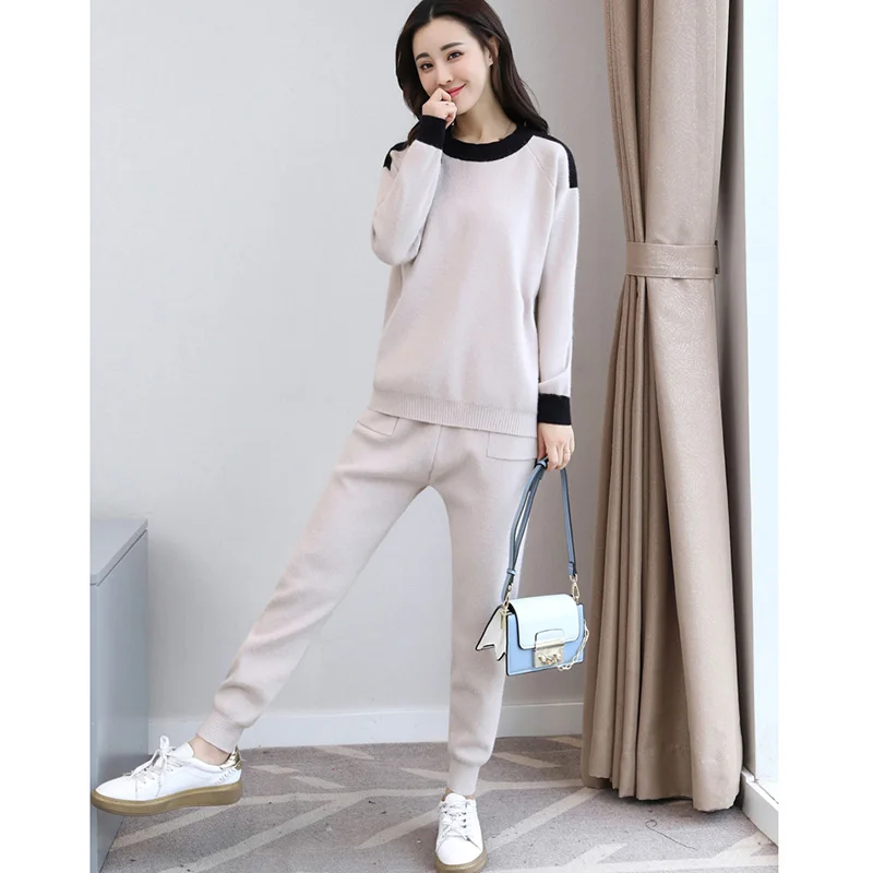 Automne Printemps Patchwork Casual Pièce 2 brown Tricotés black beige caramel Costume Sportives Mode Haute Ensembles Femmes Quaity Gray Pour Sportswear Survêtement 4nBq8wXYx