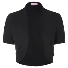 Belle Poque Stock Women Ladies Jacket Short Sleeves Pleated Sides Shrug Bolero Comfortable Cotton Open Stitch Solid Slim Coats