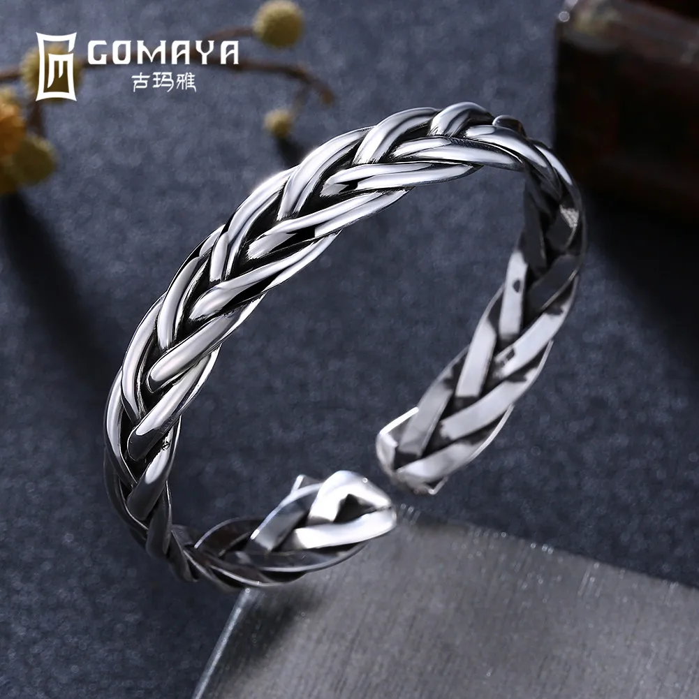 

GOMAYA Authentic 999 Sterling Silver Multi-weaving Bangles for Women Engagement Bracelets Popular Fine Jewelry Gift Lady
