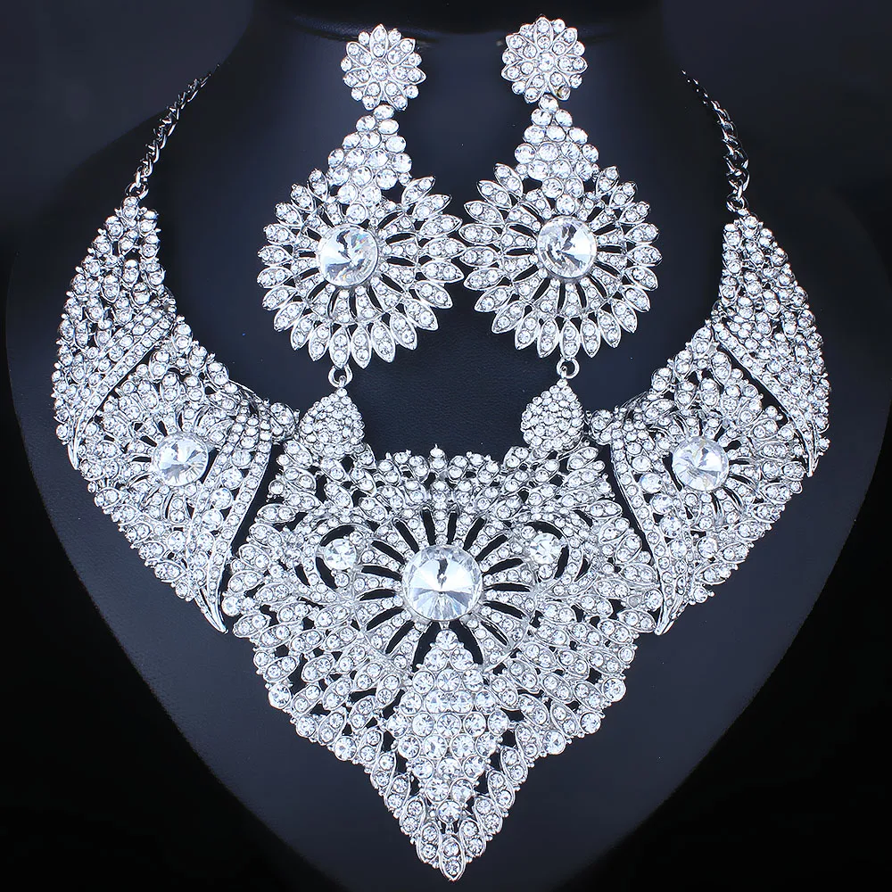 Farlena Jewelry Full Clear Rhinestones Statement Necklace And