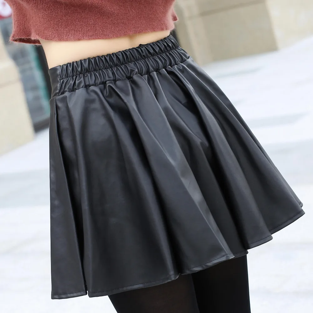 

Spring Summer Women Casual Short Skirts Lady's Big size Solid loose plus Size harem Hip Hop Faux Leather Pleated Skirts S - 2XL