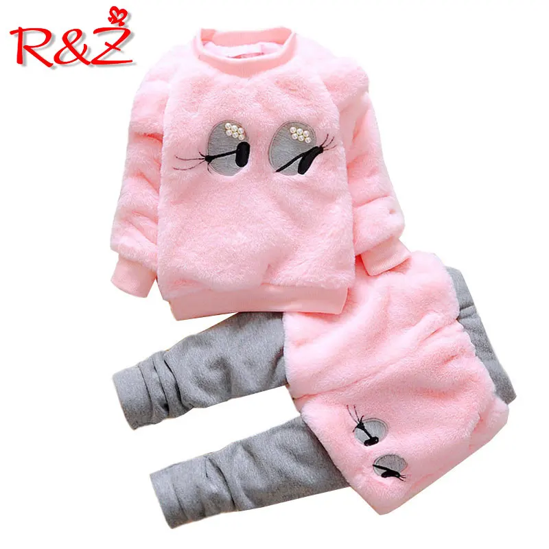 R& Z/ г. Новая зимняя одежда из толстого хлопка для девочек милый костюм из двух предметов с жемчужинами для девочек