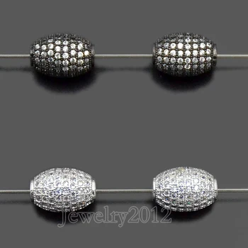 

10Pcs/Lot Barrell Clear Zircon Gem stones Micro Pave Connector Charm Beads Bracelet Silver 8x12mm Diy Jewelry Design Wholesale