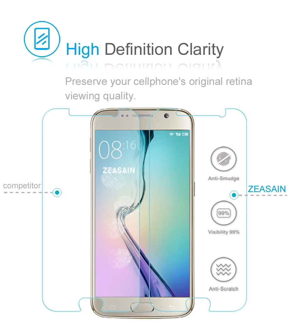 Original ZEASAIN HD Clear 0.3mm 9H Screen Protector Tempered Glass Film For Samsung galaxy S6 galaxys6 Toughened Film (5)