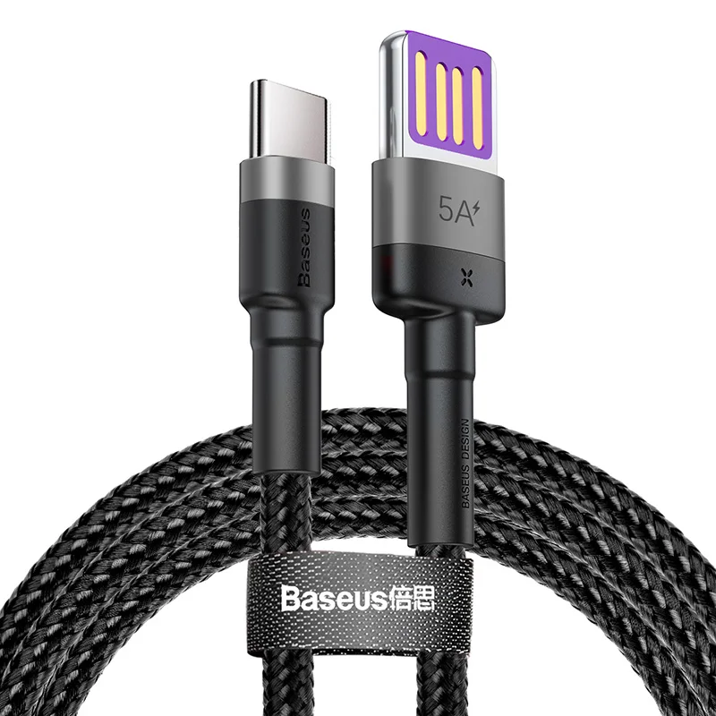 Кабель Baseus 5A usb type-C для huawei P30 mate 20 Pro Кабель usb type C для huawei P20 Lite samsung S9 S10 USB C кабель для зарядки - Цвет: Gray Black