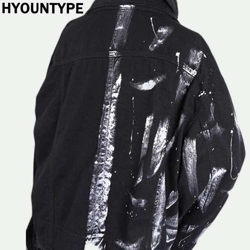 Designer Irregular Hand Painted Ripped Denim Jacket Coat Mens Hip Hop Autumn Outerwear Fashion Black Jean Streetwear Jackets