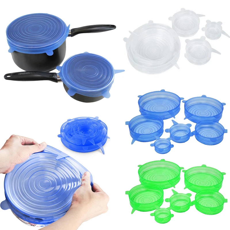 

6PCS/Set Universal Silicone Lids Stretch Suction Cover Cooking Pot Pan Silicone Cover Pan Spill Lid Stopper Home Bowl Cover