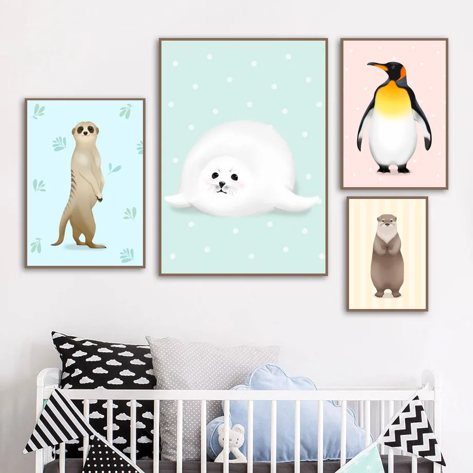 Cartoon-Penguin-Bear-Sea-Lion-Animal-Nordic-Posters-And-Prints-Wall-Art-Canvas-Painting-Nursery-Wall (2)