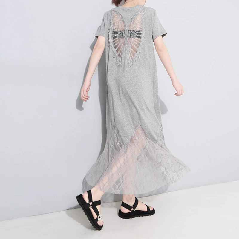 Cotton Dress Lace Patchwork Women Mermaid Dress Party Perspective ANGEL'S WING Summer Vestidos Korean Dresses LT408S50