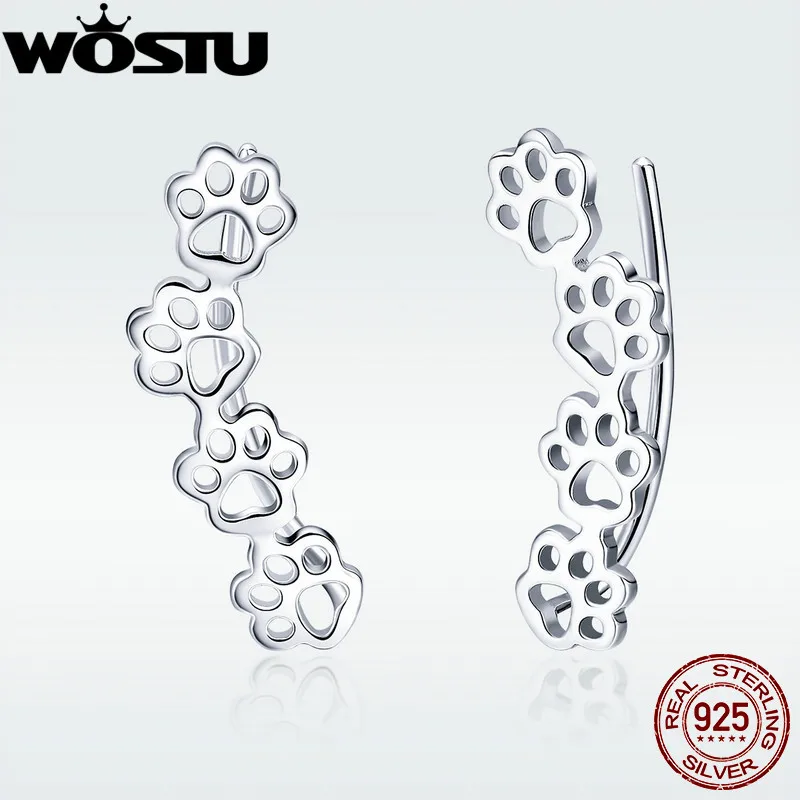 

WOSTU Hot Sale 925 Sterling Silver Pet Pawprint Paw Print Stud Earrings For Women Authentic Earring Silver Jewelry Gift DXE430