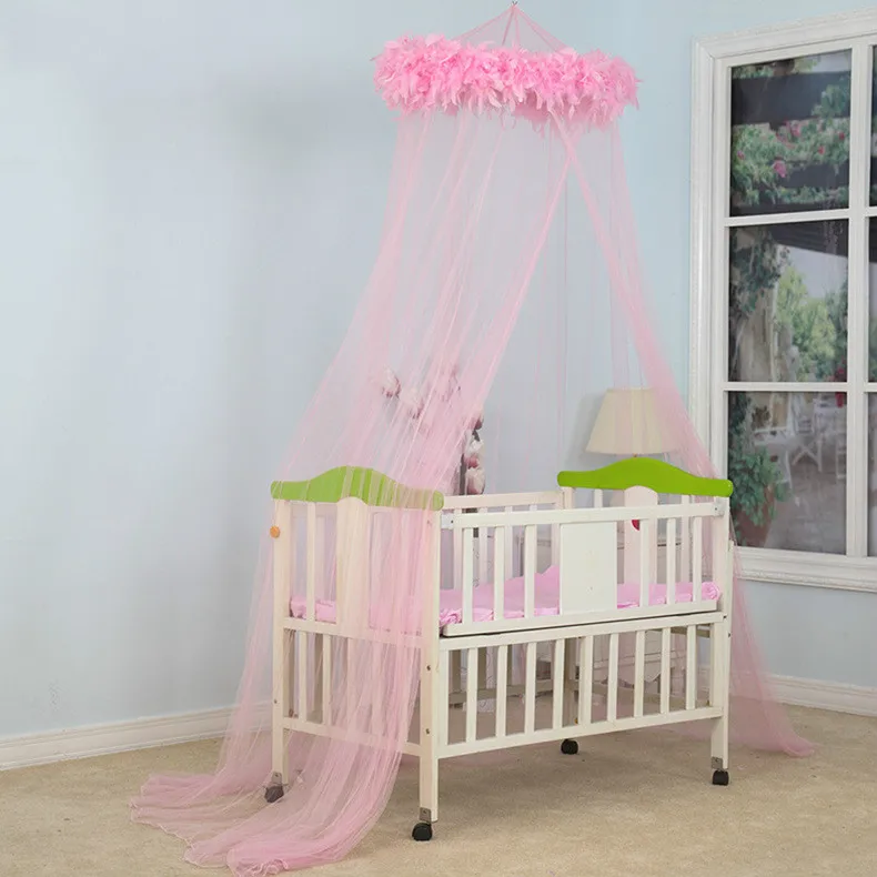 Pink Fur Baby Canopy Dome Bedding Princess Crib Mosquito Net Kids Baby Bed Canopy Tent Curtain Girls Room Decoration Canopy Baby - Color: Pink