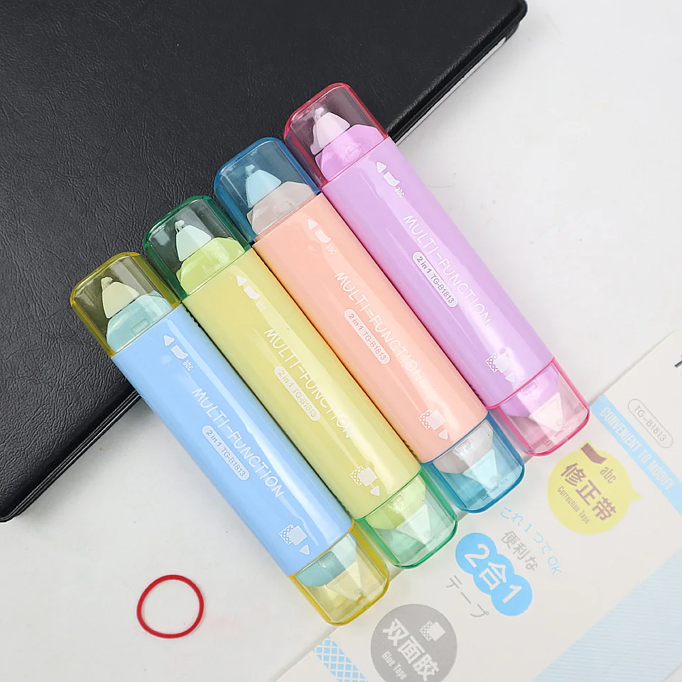

Cute Double Head Pen Type Correction Tape 5mmx5M & Glue tape 5mm*3M Two in One Cartoon For Kids Gift School Stationery Supplies