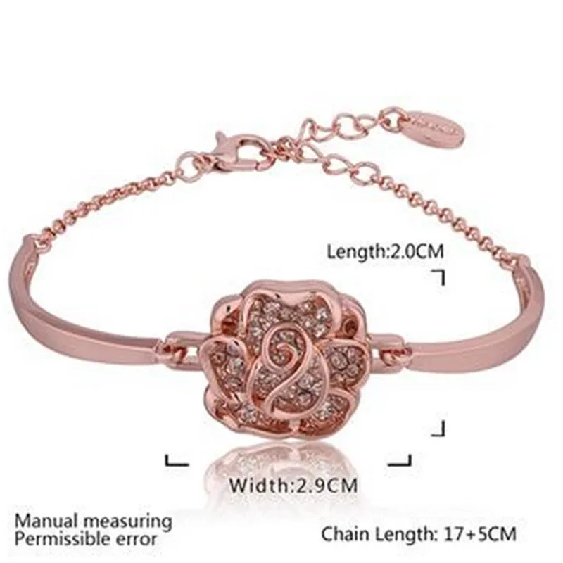 Rose gold-plating bracelet for ladies crystal Rose pattern Zircon inlay jewelry bangles Inlaid Crystal  Good price Never fade