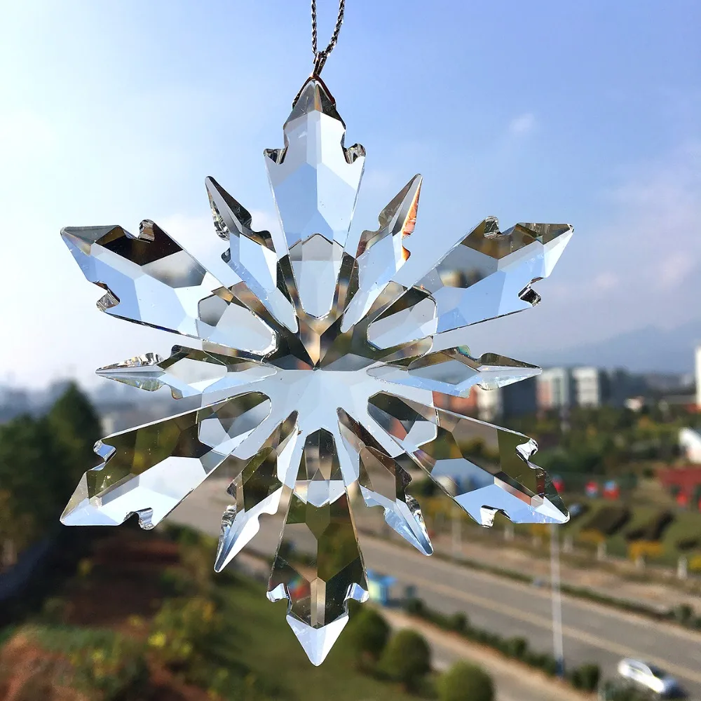 Прозрачный белый Рождество Снежинка висит кристалл ВИТРАЖ ЛЮСТРА в Форме Призмы Запчасти орнамент стекло подвески как памятный подарок