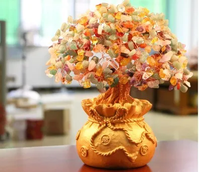 

Holiday gifts natural amethyst+multi-colored quartz crystal gem money tree in for wealth money bay-Free shipping