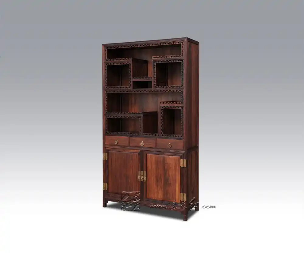 Classic Solid Wooden Bookcase Cabinet With Lockers Mahogany