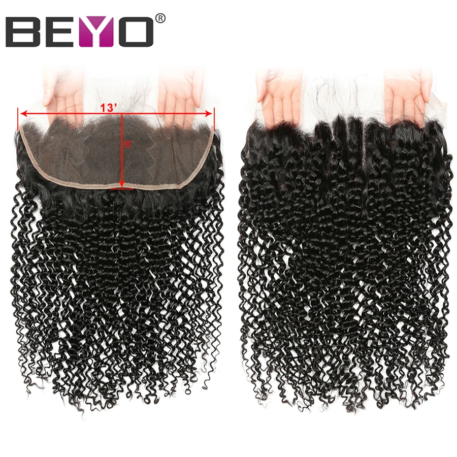 

Brazilian Kinky Curly Hair Pre Plucked Frontal Closure Nature Color 13x6 Lace Frontal Closure Non-Remy Human Hair Closure Beyo
