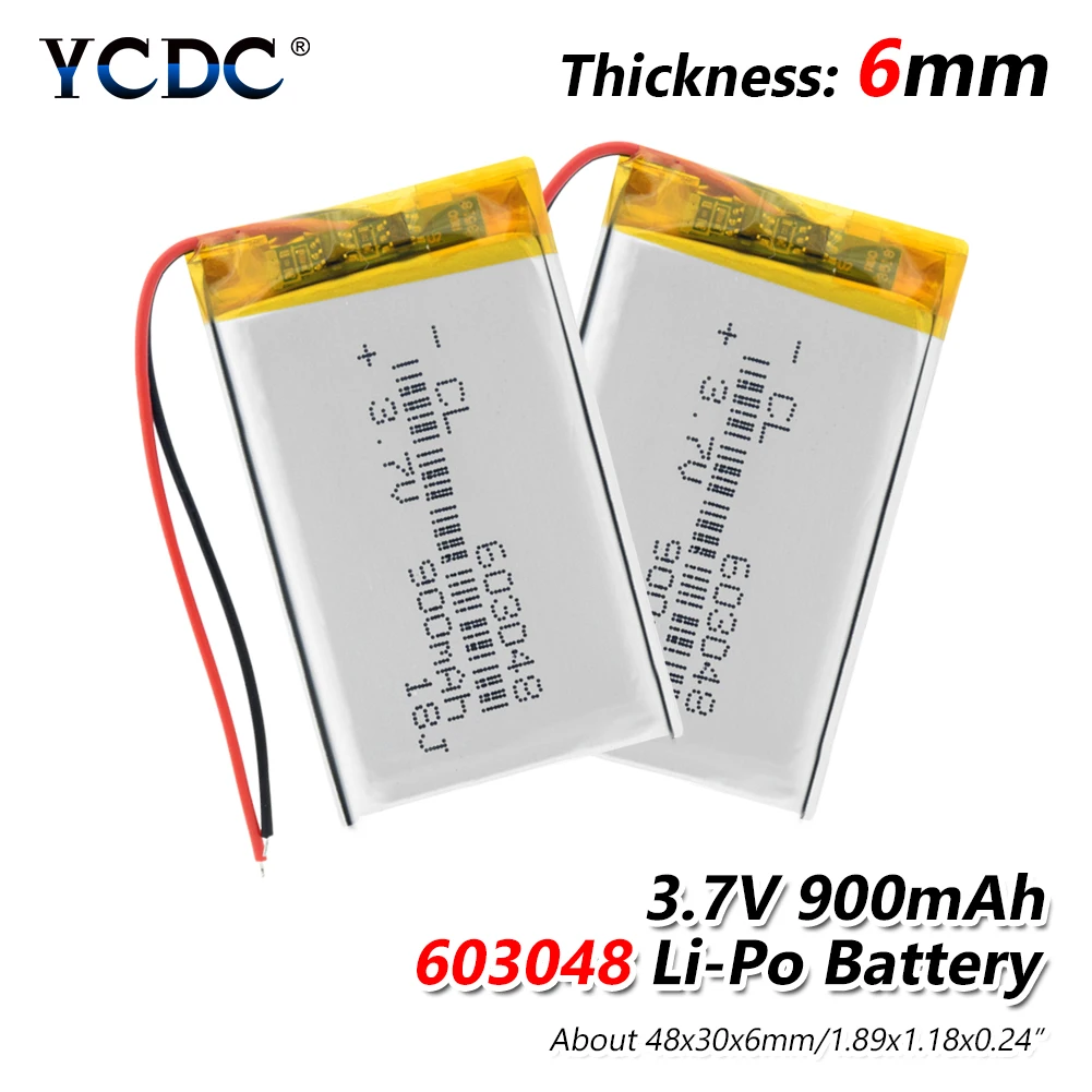 

1/2/4x 900mAh Lithium Battery 3.7V Rechargeable 603048 Polymer Li-ion Battery 48x30x6mm Speaker LED Light Drone Bateria Replace