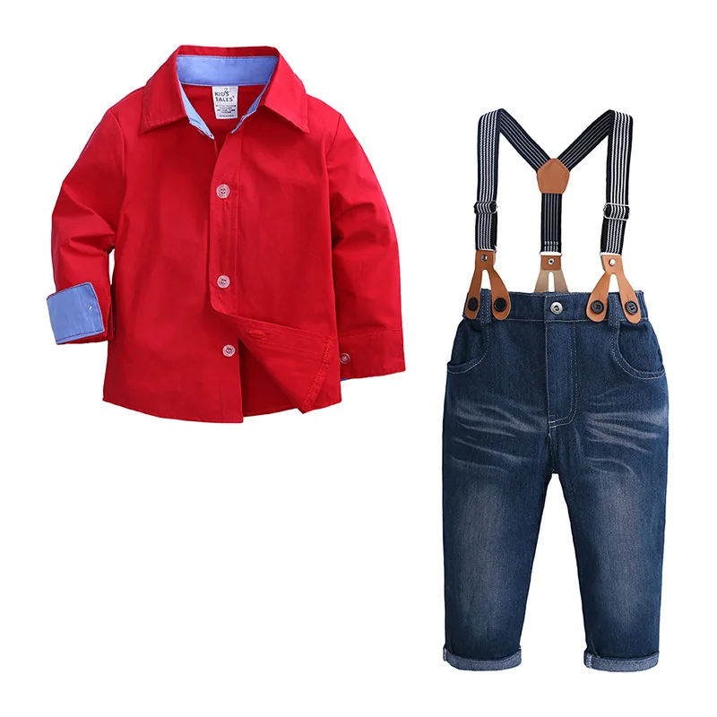 Комплекты детской одежды для мальчиков г., весенние повседневные клетчатые топы, рубашка+ джинсы комплект из 2 предметов, красивая детская одежда для мальчиков - Цвет: 15