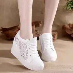 Толстой подошве Vogue спортивная обувь для учащихся на плоской подошве кожаные туристические ботинки сеть с женская обувь увеличивающая