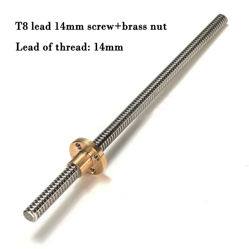 2pcs/lot T8 Lead Screw/Thread Rods lead 14mm length 300 400 500 600mm+Copper Nuts for diy Prusa