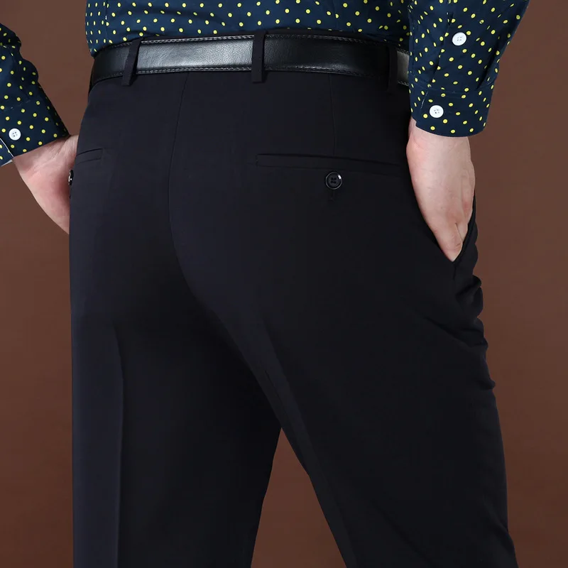 Осень Зима толстые двойные плиссированные брюки для мужчин с высокой талией свободные деловые повседневные брюки для мужчин среднего возраста s костюм брюки