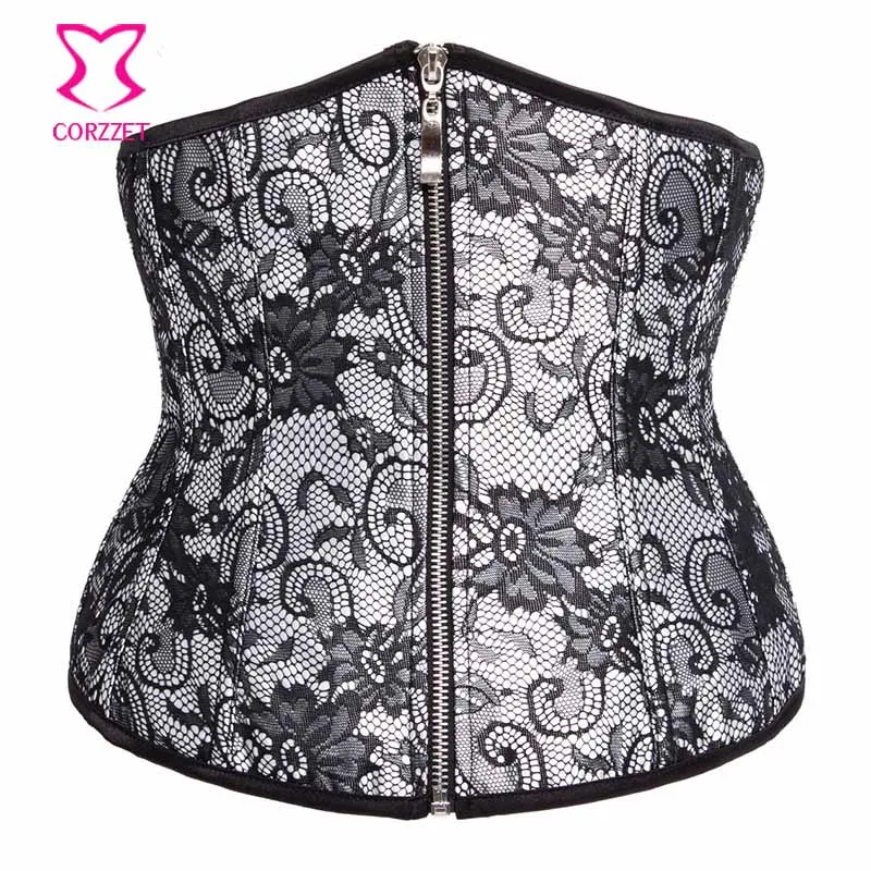 White Satin Floral Pattern Sexy Corsetti E Bustier Underbust Corset