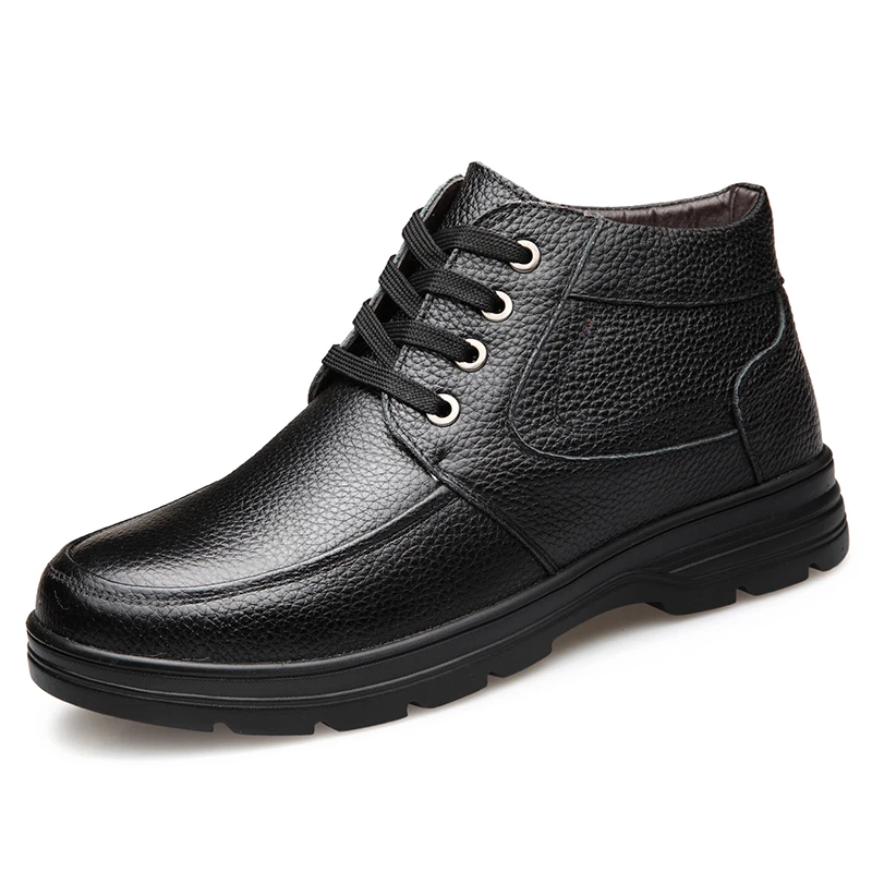 Najtaniej 2019 męskie buty z prawdziwej skóry zimowe buty na śnieg wełna wewnętrzna antypoślizgowa ojciec botki 45 46 wodoodporne człowiek śnieg buty