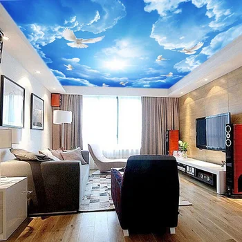 

Sky Ceiling Wall Papers 3d Living Room Bedroom White Clouds Photo Wallpaper Murals Thicken Self Adhesive Vinyl / Silk Wall Paper