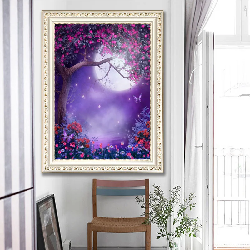 Moon Diamond Painting Flowers Tree Mosaic Crossing Stitch Scenic Embroidery 5d DIY Decoration Full Square Diamond for Home (2)