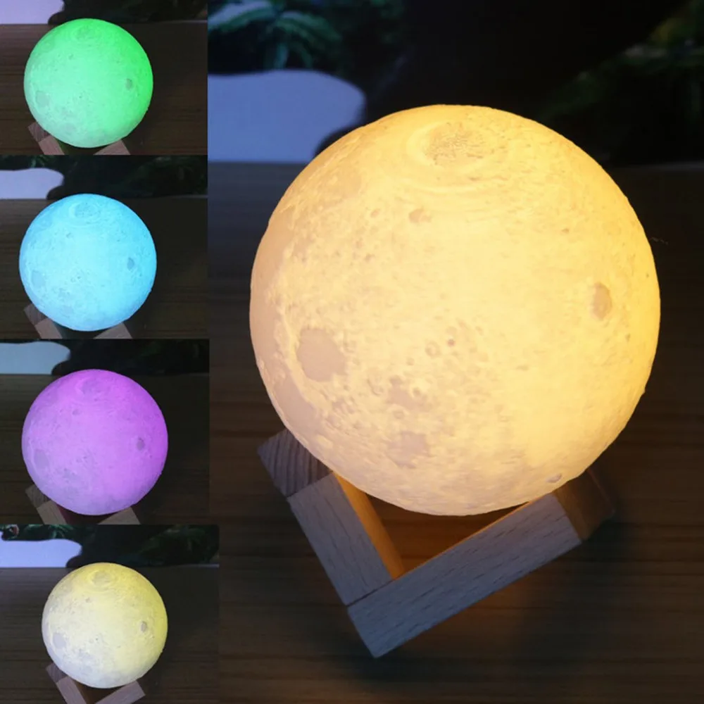 Colorful 3D Print Moon Lamp Color Change Bedroom Bedside Bookcase Home