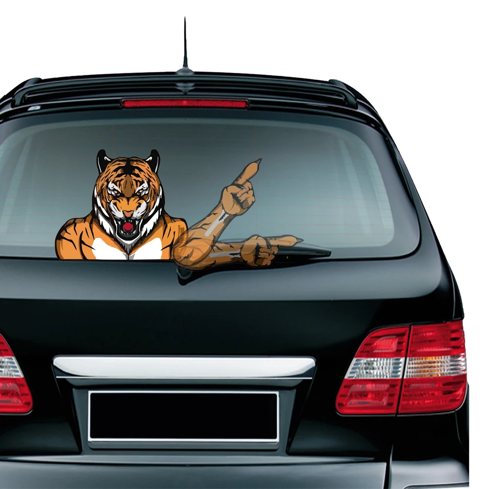 Tiger Waving Arm Wiper Decals PVC Car Styling Rear Window Wiper