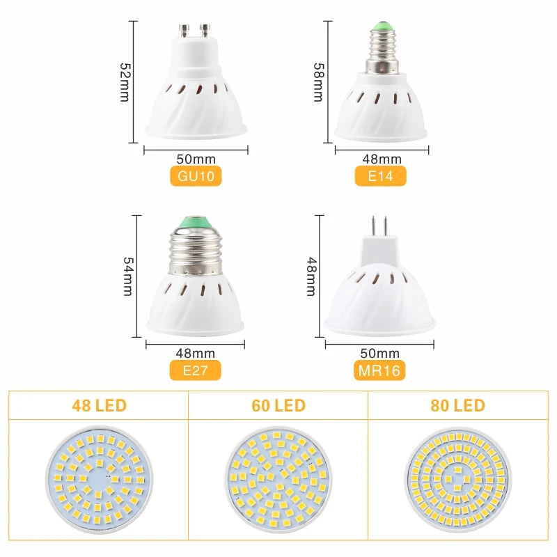 Яркий E27 E14 MR16 GU10 лампада светодиодный лампы 220 в 240 Bombillas Светодиодный светильник Точечный светильник 48 60 80 светодиодный 2835SMD Lampara точечный светильник