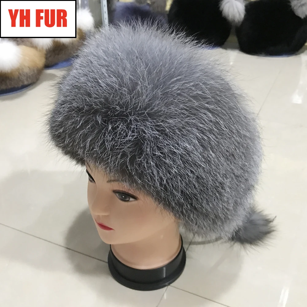 

Women Winter Natural Real Fox Fur Hat Warm Soft Fluffy Genuine Fox Fur Cap Girls Luxurious Good Quality Real Fox Fur Bomber Hats