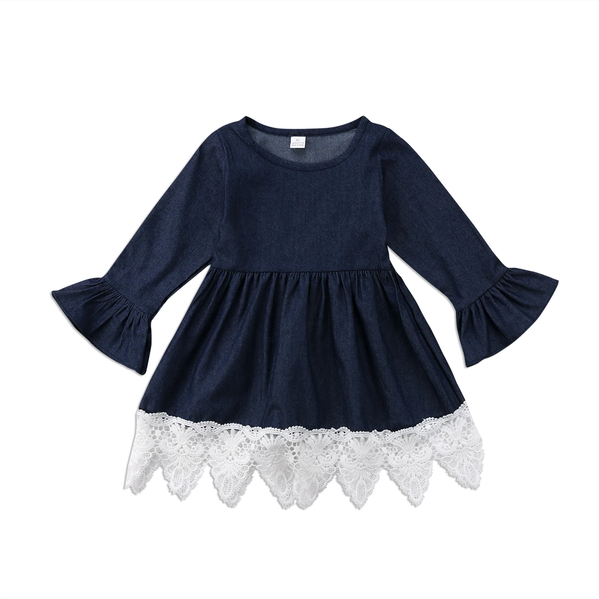 

Infant Toddler Kids Girls Clothing Dress Denim Ruffles Long Sleeve Lace Princess Dresses Outfits Mini Girl 1-7T