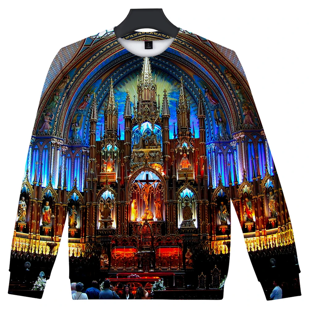 

2019 NEW popular Notre Dame de Paris 3D women / men's fashion long-sleeved hooded sweatshirt trend casual Round neck Sweatshirt
