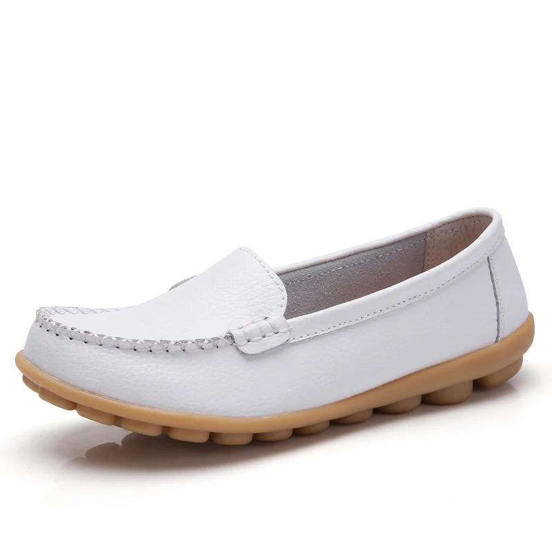 EOFK/женские лоферы; женская кожаная обувь; женская повседневная обувь на плоской подошве; мягкие слипоны на плоской подошве; однотонная женская обувь; большие размеры 44 - Цвет: Белый