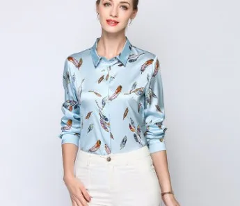 

2018 new spring coat all-match thin silk fashion silk shirt female Stretch Satin sleeves