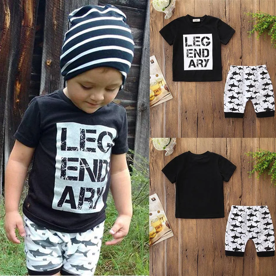 

Perimedes Baby Boys Summer Clothing Outits Toddler Kids Baby Boy Outfits Clothes Letter Print T-shirt+Fish Shorts Pants Set
